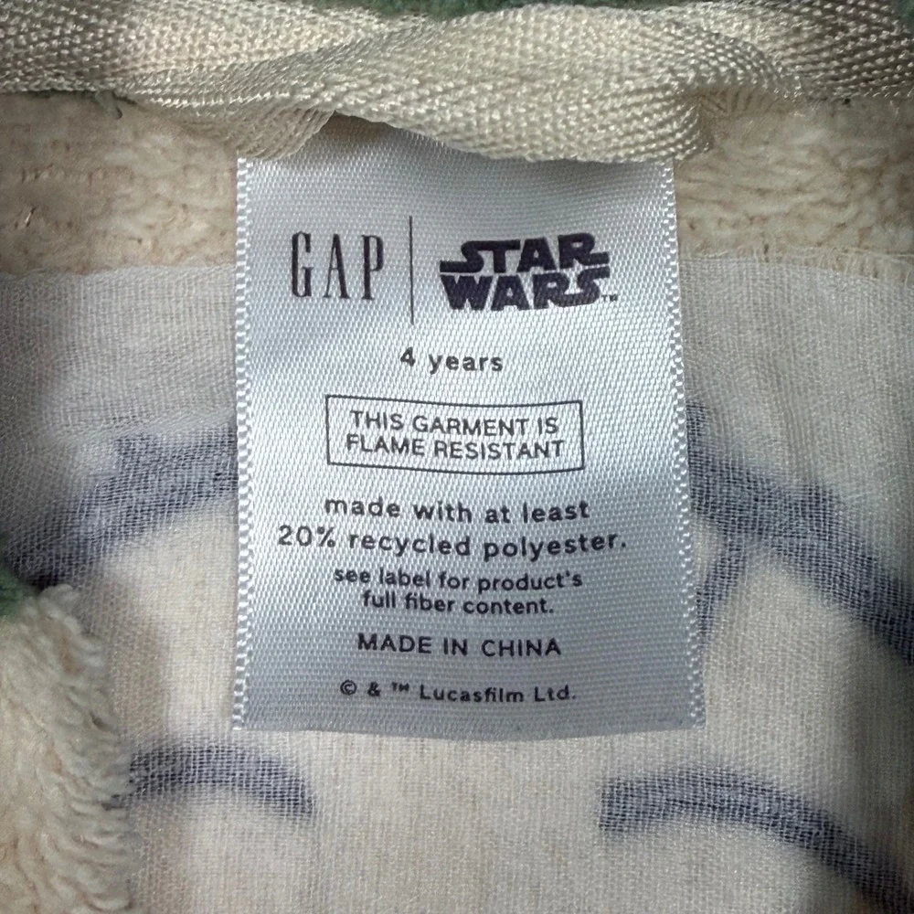 GAP Star Wars Grogu Baby Yoda Hooded Fleece Robe Kids Size‎ 4 Years Tan Green